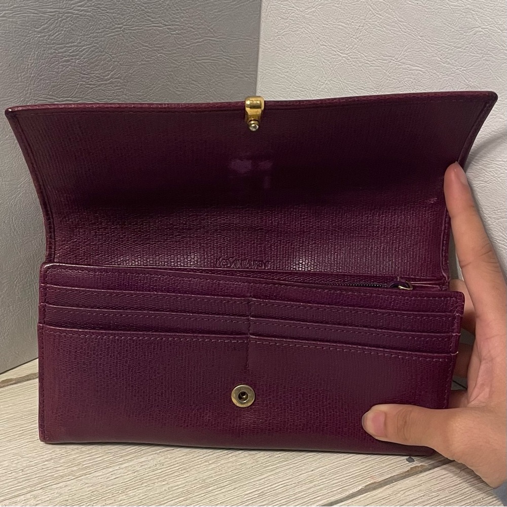 Yves Saint Laurent Deep Burgundy Y-Line Flap Leather Wallet - Picture 6 of 6
